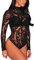 MAYFASEY Langärmeliger Damen-Body aus durchsichtigem Netzstoff, sexy Gymnastikanzug, Samt, gemustert, Body Tops, 16# Schwarz, S