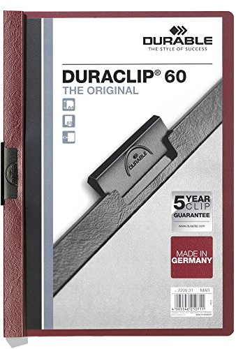 Durable Klemm-Mappe Duraclip Original 60 (für 1-60 Blatt A4), 25 Stück, aubergine/dunkelrot, 220931