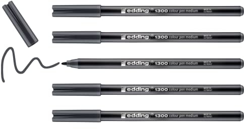 edding 1300 Fasermaler medium - dunkelgrau - 5 Stifte - Rundspitze 2 mm - Filzstift zum Zeichnen und Schreiben - Filzstift für Schule, Mandala, Bullet Journal