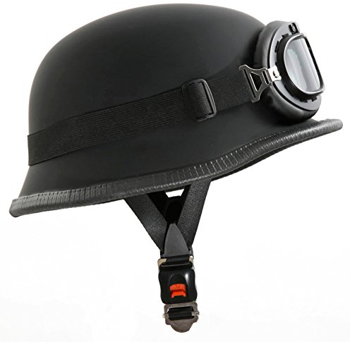Motorradhelm Stahlhelm & Oldtimer Brille Schwarz matt Größe: (XL 61cm)