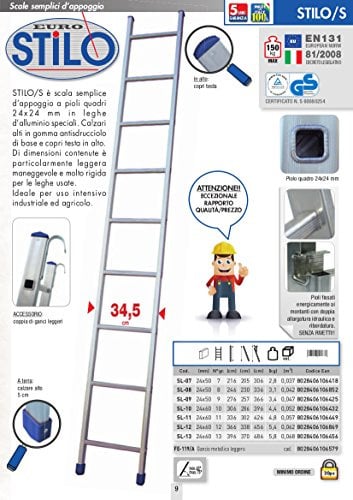 SCALA APPOGIO UNA RAMPA FACAL STILO IN ALLUMINIO 10 GR.NI H. 3,06 MT.