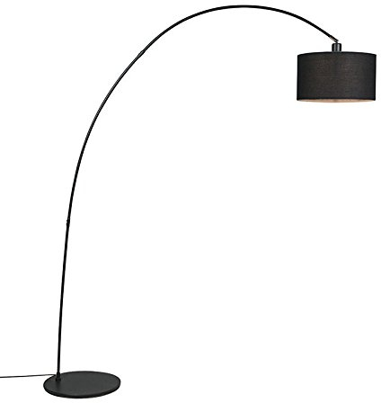 Qazqa Moderno Lámpara de arco moderna negra - VINOSSA Textil/Acero Alargada Adecuado para LED Max. 1 x 60 Watt
