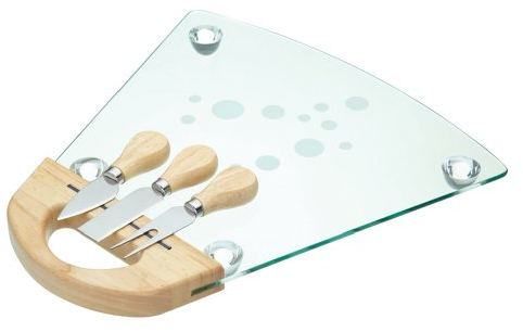 MasterClass Planche à fromage en verre et couteaux à fromage (ensemble de 4 pièces)