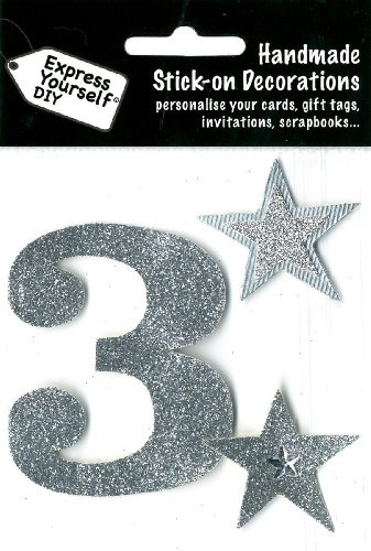 Express Yourself DIY, self Adhesive, Silver 3, Topper - Ideal for Card Making, Scrapbooking, Papercrafts, Childrens Crafts etc