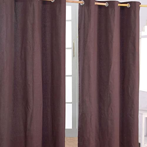 HOMESCAPES 2er Set eifarbige Ösen Gardinen je B137 x L228 cm aus 100% Baumwolle, blickdichte Vorhänge/Dekoschals/Ösenvorhänge für Wohnzimmer oder Küche, braun