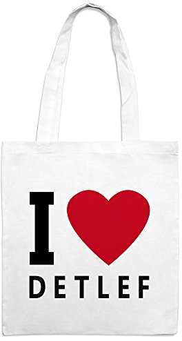 Jutebeutel mit Namen Detlef - Motiv I Love - Farbe weiß – Stoffbeutel, Jutesack, Hipster, Beutel