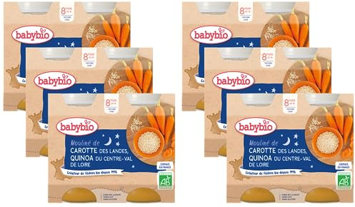 Babybio - Bonne Nuit - Petits Pots Mouliné de Carotte des Landes Quinoa 2x200 g - PACK de 6 - 8 Mois - BIO