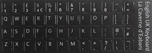 HQRP English Non-Transparent Keyboard Stickers for UK layout with White Lettering on Black Background + Extra Letters for US Keyboard