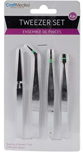 Craft Medley BT205 Beading & Jewelry Tool, Tweezer Set Assorted, 4-Piece