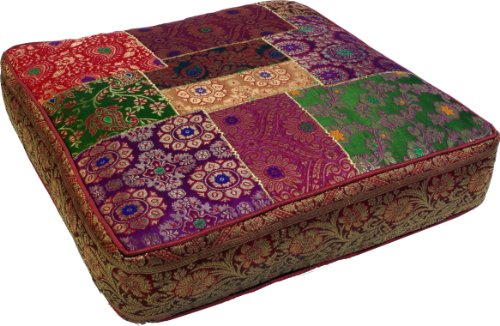 GURU SHOP Orientalisches Eckiges Patchwork Kissen 40 cm, Sitzkissen, Bodenkissen mit Baumwollfüllung - Rot/patchwork, Mehrfarbig, Synthetisch, Zierkissen, Dekokissen, Sofakissen