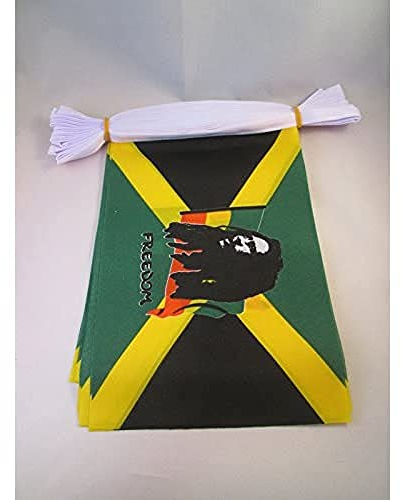 AZ FLAG – Guirnalda de bandera de Bob Marley – 6 metros con 20 banderines de Jamaica – 21 x 14 cm – Banderas pequeñas 100% poliéster – 60 g