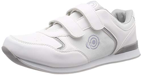 Dek DRIVE Touch Fastening Trainer-Style Bowling Shoes - White/Grey PU/Textile, Mens UK 7 / EU 41