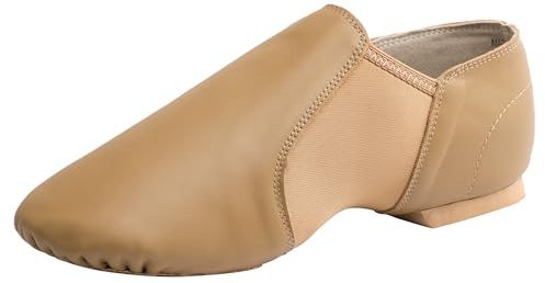 Linodes Leather Jazz Shoe Slip-on for Women Men Dance Shoes Brown 8.5M