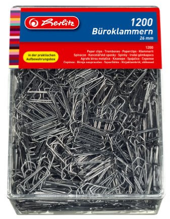 Herlitz 10411007 Büro- Aktenklammern 26mm verzinkt, 1.200er Transparentbox