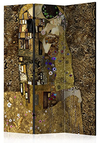 murando Raumteiler Klimt Kuss Foto Paravent 135x172 cm einseitig auf Vlies-Leinwand Bedruckt Trennwand Spanische Wand Sichtschutz Raumtrenner braun Gold l-A-0001-z-b