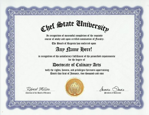 Liphontcta Chef Culinary Arts Degree: Custom Gag Diploma Doctorate Certificate (Funny Customized Joke Gift - Novelty Item)
