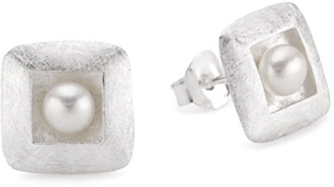 Vinani Damen Ohrstecker 925 Silber - Viereck gebürstet mit Perle - Ohrring Set für Frauen aus 925 Sterling Silber - OVP