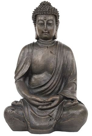 Alpine Corporation 15 Tall Indoor/Outdoor Meditating Buddha Statue, Tabletop Garden Decor, Bronze