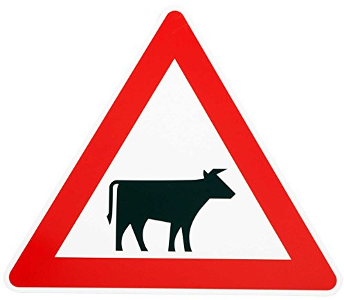 ORIGINAL Verkehrsschild Achtung Viehtrieb 140-20 Aufst. links Verkehrszeichen Schilder RAL Kuhschild Warnschild Verkehrsschilder Strassenschild Kuh Vieh Gefahrenzeichen Kühe Schild Gefahrenschild