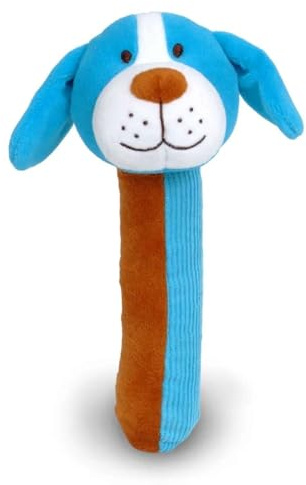 Fiesta Crafts Dog Baby Sensory Rattle, Squeakaboo Squeaker Toy | Squeakaboo Squeaker Rattle, Soft Plush & Corduroy, Fun, Interactive & Colourful Sensory Toy for Newborn Babies