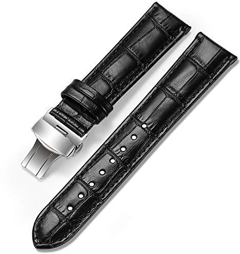 iStrap Uhrenarmbänder - Krokodilmuster Echtes Leder Männer Frauen - Bereitstellungsschnalle mit Druckknopf Armband - 18mm 19mm 20mm 21mm 22mm 24mm - Schwarz Braun