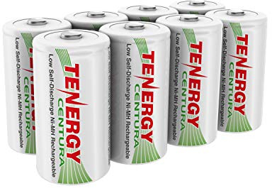 Tenergy Centura 8-Pack C Rechargeable Batteries: 4000mAh Low Self-Discharge NiMH Cells – Pre-Charged and Ready-to-Use for Flashlights and Household Electronics
