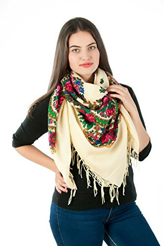 Supplied by Home Decor UK Große Stilvolles Schal-Tuch mit schönem, slawische Folklore Muster 125cm x 125cm Beige