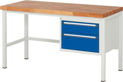 Werkbank, BxTxH 1000x700x840 mm, 2 Schubladen 150/ 210 mm, Buche-Massiv-Platte 40 mm, RAL7035/RAL5010
