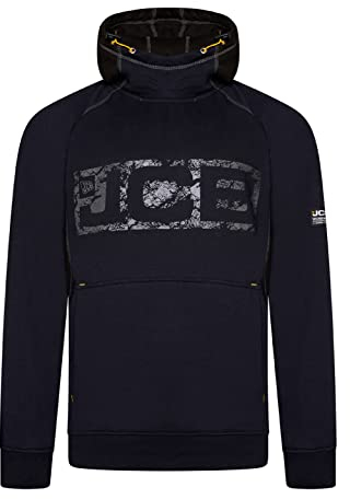 JCB - Horton Hoodie, X-Large - Made with 80% Cotton & 20% Polyester - Hoodies for Men Branding Details - Mens Clothes - Cordura Fabric Elbow Patches - 320gsm - Navy/Black