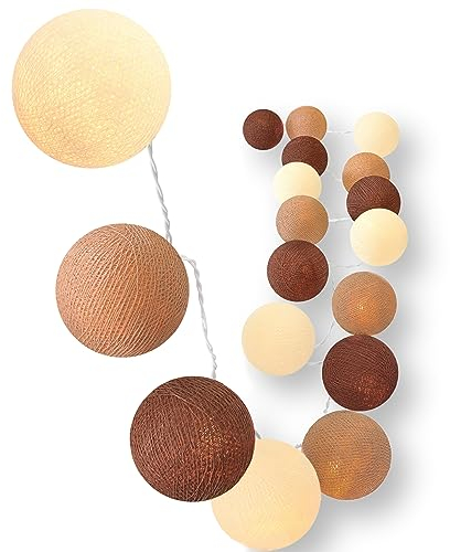 CREATIVECOTTON LED Lichterkette mit Cotton Balls inkl. Timer und Dimmer (20 Kugeln, Cappuccino)