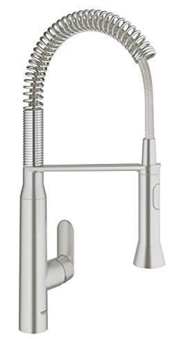 GROHE K7 Mitigeur de Cuisine, Bec Professionnel Médium Orientable, Inverseur 2 jets (Laminaire/Pluie), Supersteel, 31379Dc0 (Import Allemagne)