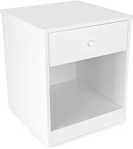 Leomark Chevet avec un Tiroir Blanc Table de Nuit casier avec 1 tiroir et 1 Niche Petite Commode de Nuit pour Enfant Hauteur 40 cm