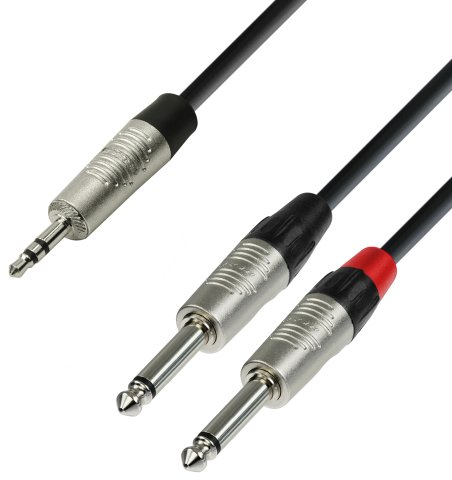 Adam Hall Cables 4 STAR YWPP 0090 - Cable de Audio REAN de Minijack 3,5 mm estéreo a 2 Jacks 6,3 mm mono 0,9 m