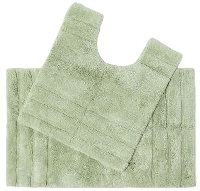 Homescapes 2-teiliges Badematten Set Spa Supreme bestehend aus Badematte 50 x 80 cm und WC Vorleger 50 x 55 cm aus Reiner Baumwolle lindgrün