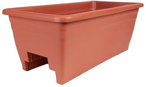 The HC Companies Pflanzkasten für Deckgeländer mit abnehmbaren Ablaufstopfen, Leichter und wetterfester Kunststoff-Blumenkasten, Balkon-Pflanzgefäße für Geländer und Zaun (61 cm, Ton)