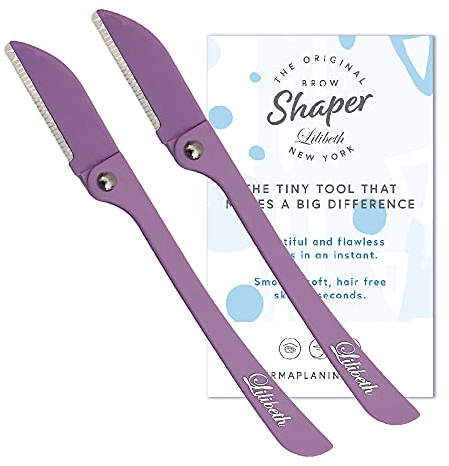 Lilibeth of New York Original Brow Shaper - Foldable Eyebrow Trimmer & Facial Hair Removal Device - Peach Fuzz Remover - Dermaplaning Tool for Women - Pack of 2 (Lavender)