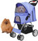 Flexzion Hundebuggy, Hundewagen, Pet Stroller Haustierwagen, Katzenbuggy, Katzenwagen, Faltbar Haustiere Buggy mit Netzfenstern & Getränkehalter für Kleine Haustiere mit 4 Rädern - Dunkelblau