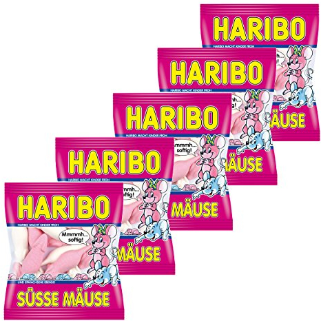 Haribo Süsse Mäuse, 5er Pack, Schaumzucker, Fruchtgummi, Im Beutel, Tüte