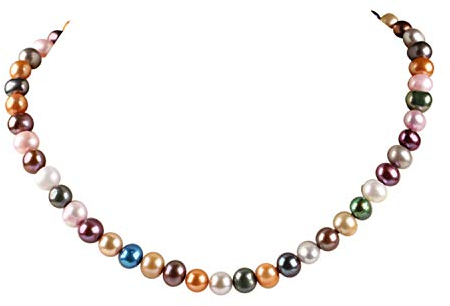 Collier de Perles Multicolores pour Femmes et Hommes | Collier de Perles d'Eau Douce 8-9mm - 45cm avec Rallonge de 5cm