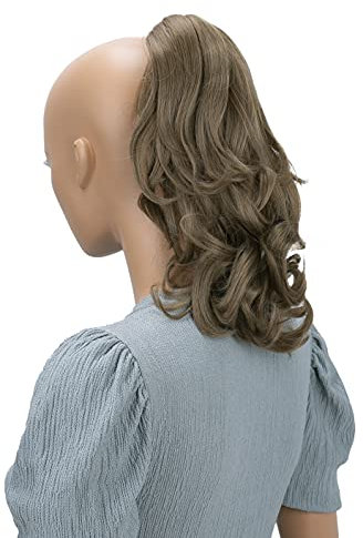 CAISHA 35cm Haarteil Helena Zopf Haarverlängerung mit Butterflyklammer Voluminös Gewellt Aschbraun H109