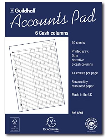 Exacompta 'Guildhall' Accounts Pad, A4, 60 sheets, 6 Cash Columns, White