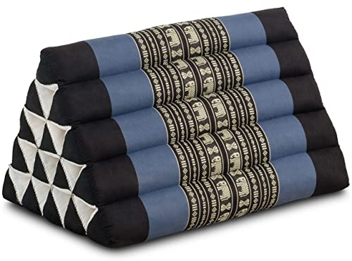 livasia Rückenstützkissen extrahoch - 38x55x35cm - Dreieckskissen für Garten und Balkon, Keilkissen mit Kapok, Lagerungskissen für Beine, handgefertigt, Meditationskissen (Blau/Elefanten)