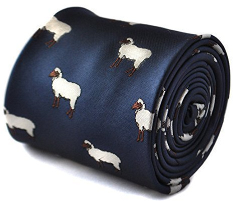 Frederick Thomas Navy Blue Tie with Sheep Embroidery and Signature Floral Rear Design, Classic 8cm Width & 147cm Length Luxury Men’s Necktie for Office, Weddings, Formal and Special Occasions