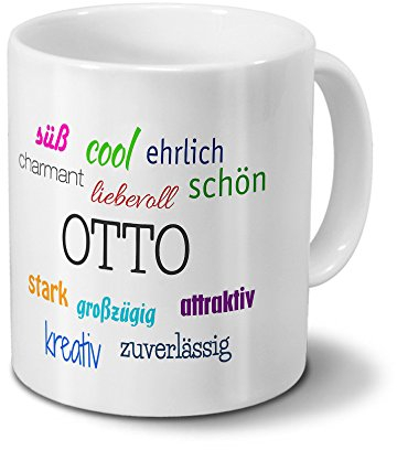 Tasse mit Namen Otto - Motiv Positive Eigenschaften - Namenstasse, Kaffeebecher, Mug, Becher, Kaffeetasse - Farbe Weiß
