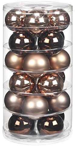 24 Christbaumkugeln Glas 6cm // Weihnachtskugeln Baumkugeln Baumschmuck Weihnachtsdeko Kugeln Glaskugeln Dose, Farbe:Elegant Lounge (Schokolade braun)