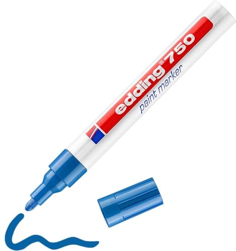 edding 750 Lackmarker - blau - 1 Stift - Rundspitze 2-4 mm - Lackstift zur Markierung und Beschriftung von Metall, Glas, Stein oder Kunststoff - hitzebeständig, permanent, wischfest