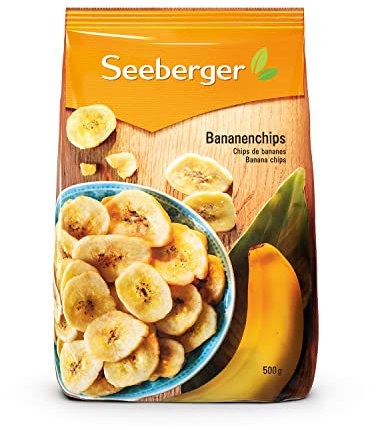 Seeberger Chips de banane : Rondelles de bananes fraîches cuites dans de l’huile de coco pour des chips croustillantes - passion banane - sucrées - sans arômes artificiels, vegan (1 x 500 g)
