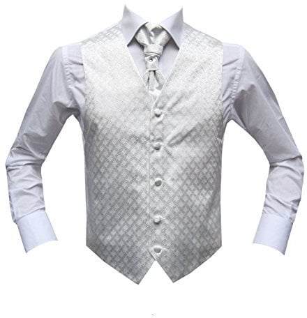 MMUGA Hochzeitwesten Set mit Plastron Weiß 52