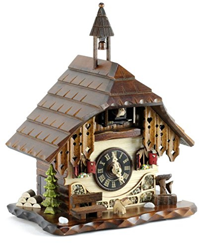 Eble Kuckucksuhr Kuckuckuhr Echtholz NEU batteriebetriebenes Quartzwerk Kuckuckruf Tischuhr Schwarzwaldhaus 28cm- 22307