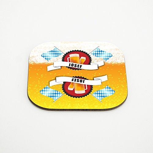 Untersetzer für Bier-Gläser mit Namen Josef und schönem Bier-Motiv mit weiss-blauen Flaggen